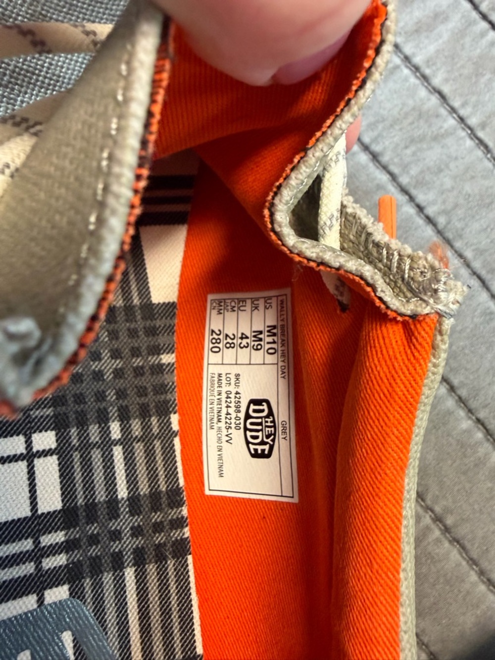 Hey Dude Men's Casual Canvas Slip-Ons in Gray with Orange Lining - Picture 5 of 5